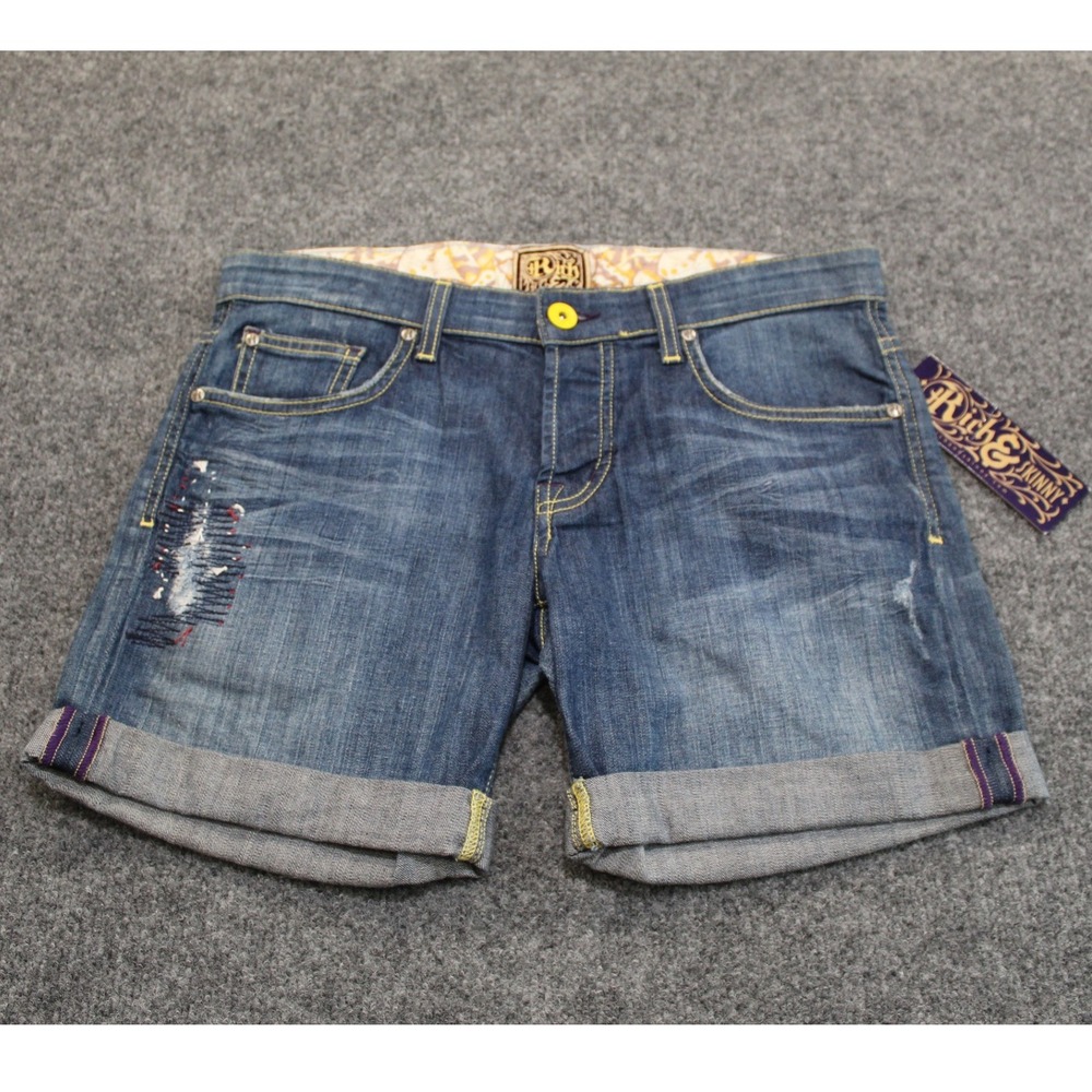 NWT Rich & Skinny Denim Shorts Women's Size 26 Blue Cuffed Hem Boyfriend Fit